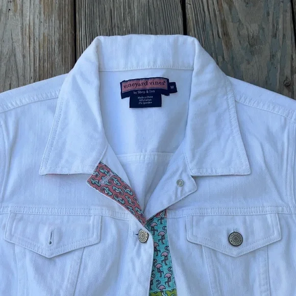 Vineyard vines medium women White Denim Jacket with Colorful Accents - Picture 4 of 6